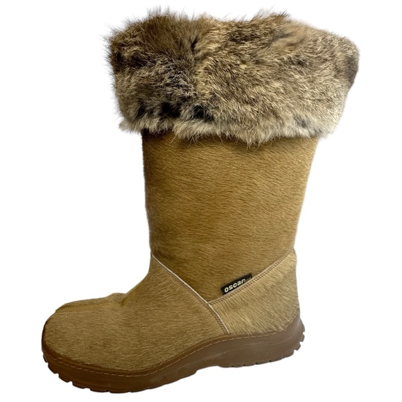 Oscar Sport Unisex Winna Tan Genuine Fur Boots Size 42 Mens 9 Womens 11.5 - Picture 1 of 14